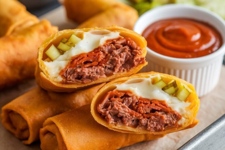 Loaded Cheeseburger Egg Rolls – Crispy, Cheesy, and Dippable