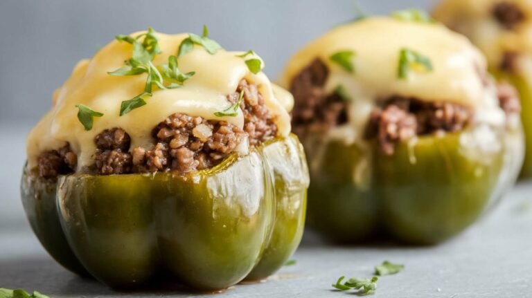Stuffed Bell Peppers with Spiced Ground Beef and Rice