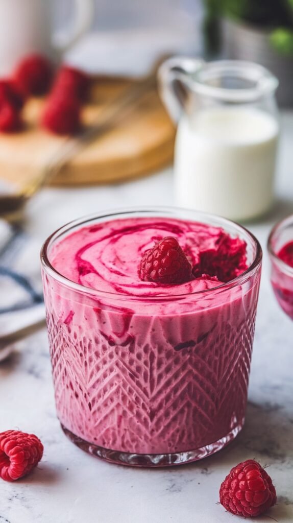 Pink Pudding With Raspberry Raspberry Pudding with a Punch of Freshness
