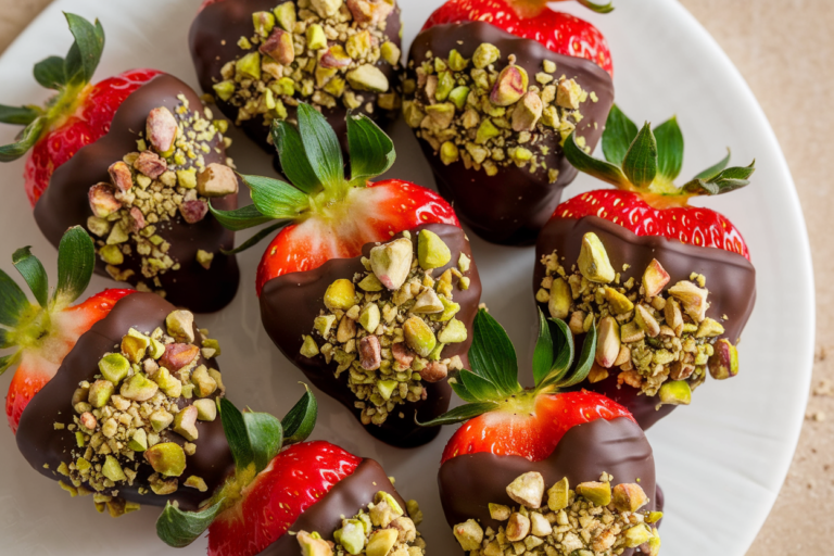 Chocolate-Dipped Strawberries with Pistachio Crumble