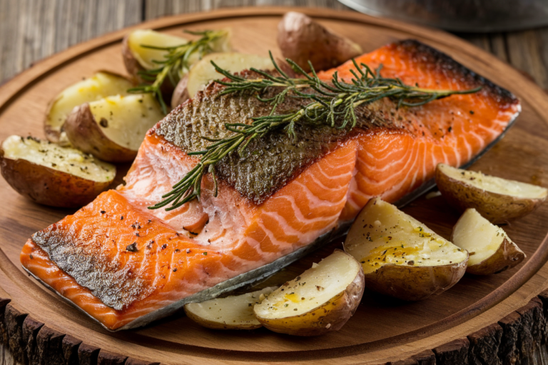 Baked Salmon with Garlic Butter Potatoes