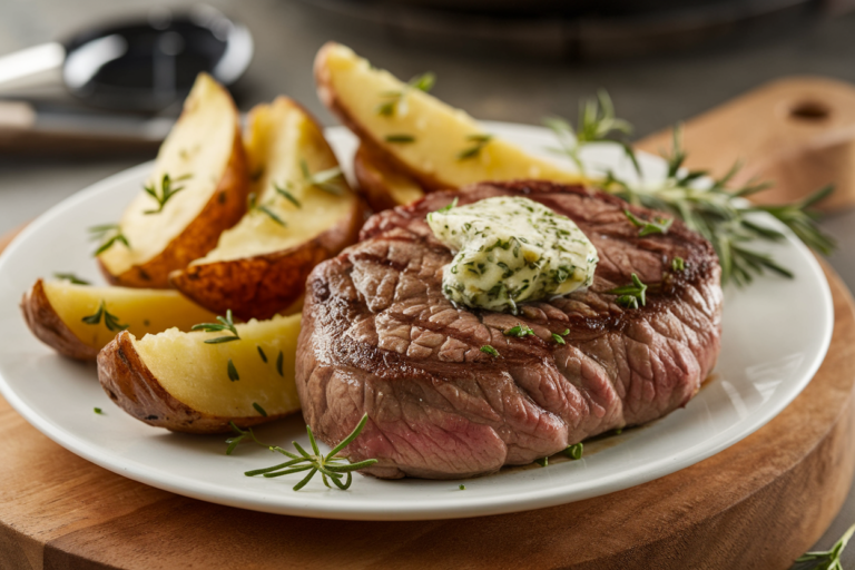 Steak with Herb Butter & Potato Wedges