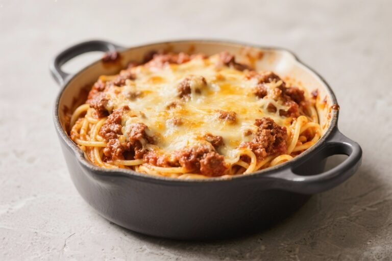 One-Pot Cheesy Baked Spaghetti With Meat Sauce – Cozy, Easy, and Crowd-Pleasing