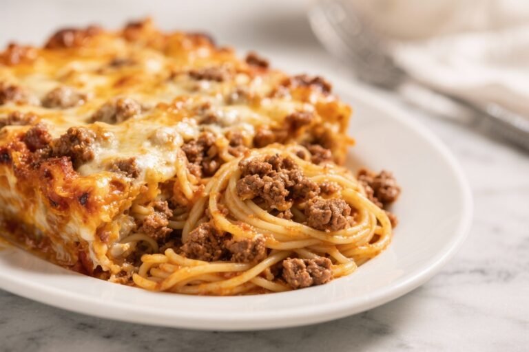 Million Dollar Spaghetti Casserole with Ground Beef – Cozy, Cheesy Comfort
