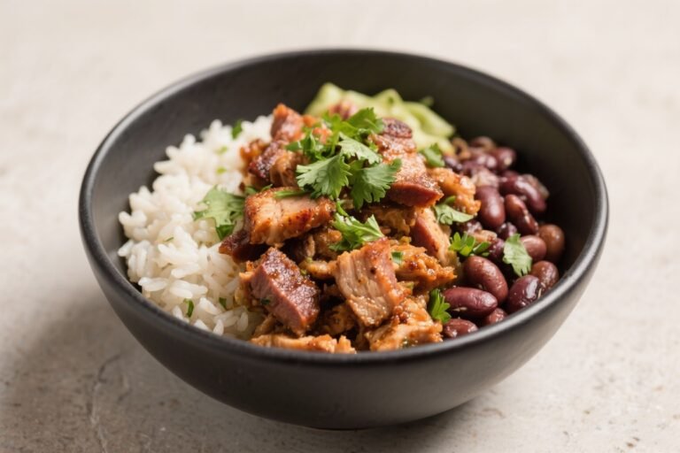 Carnitas Bowl – Crispy Pork with Cilantro Rice & Beans
