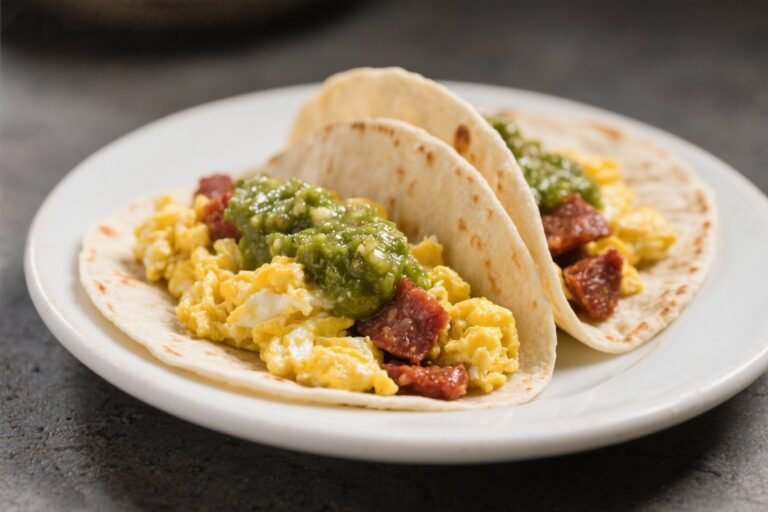 Chorizo Breakfast Tacos – Scrambled Eggs & Salsa Verde