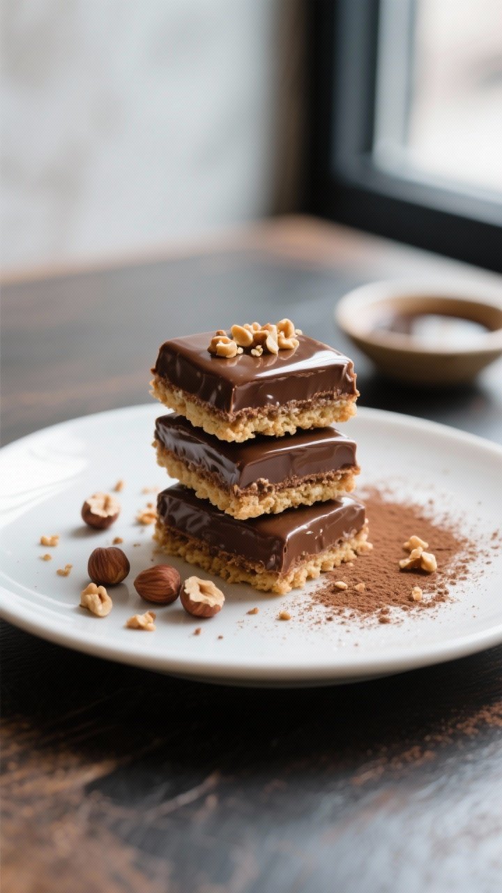 5–2-inch pieces, stacked slightly to show the crisp biscuit base and smooth ganache cross-section,