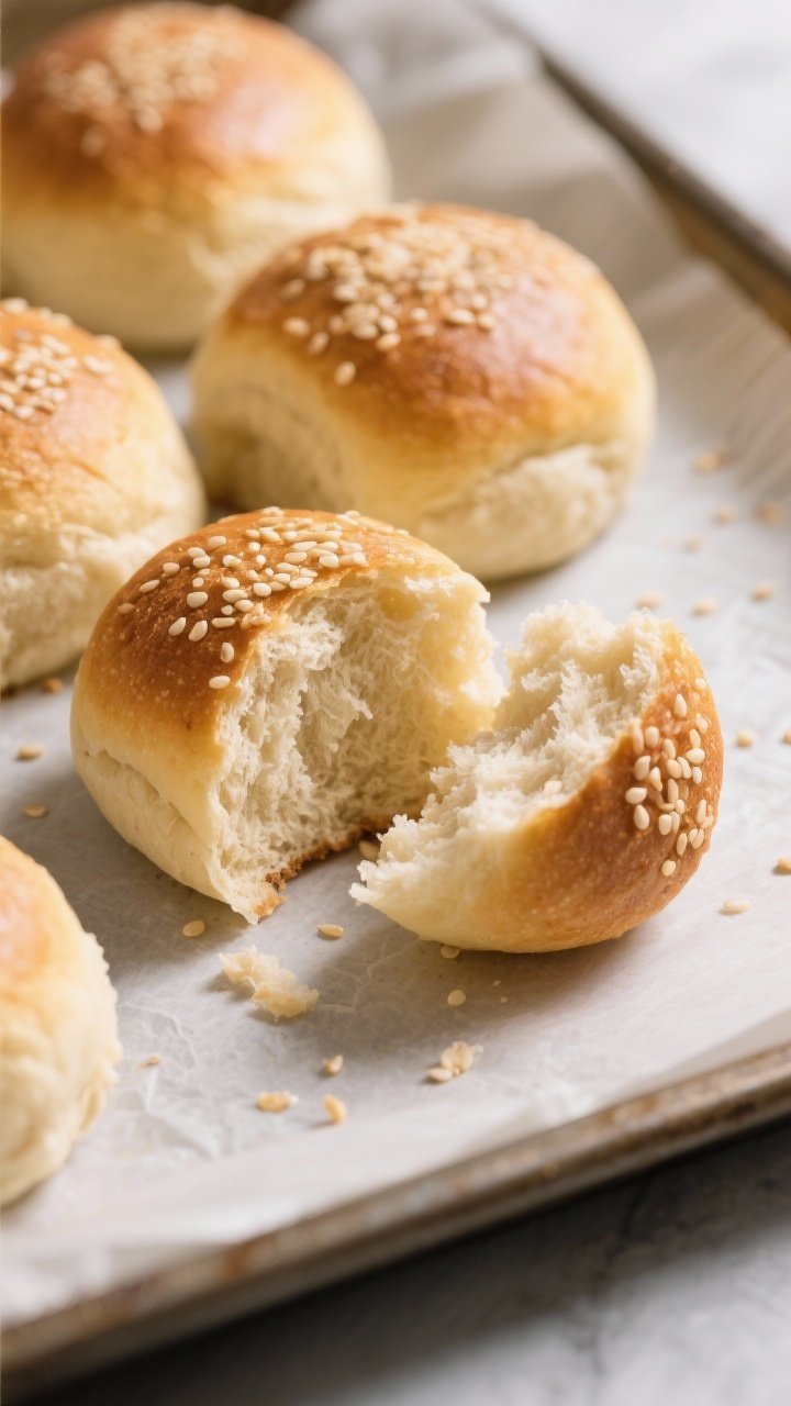 Close-up detail: Freshly baked coconut flour low-carb rolls just out of the oven, golden tops with a
