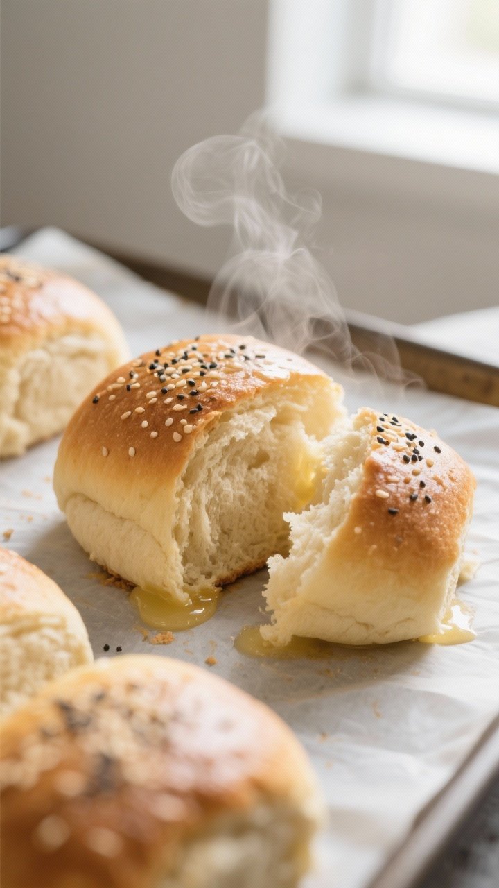 Close-up detail: Freshly baked keto almond flour rolls just out of the oven, lightly golden tops wit