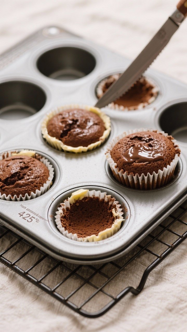 Cooking process: Overhead shot of an 8-cup muffin tin right out of a 425°F oven on a cooling rack, 