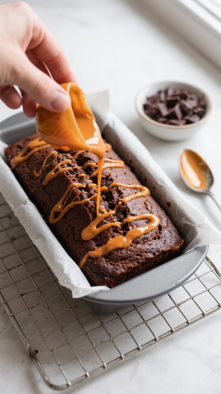 Cooking process shot: Overhead view of the baked loaf just out of the 9x5-inch pan on parchment over