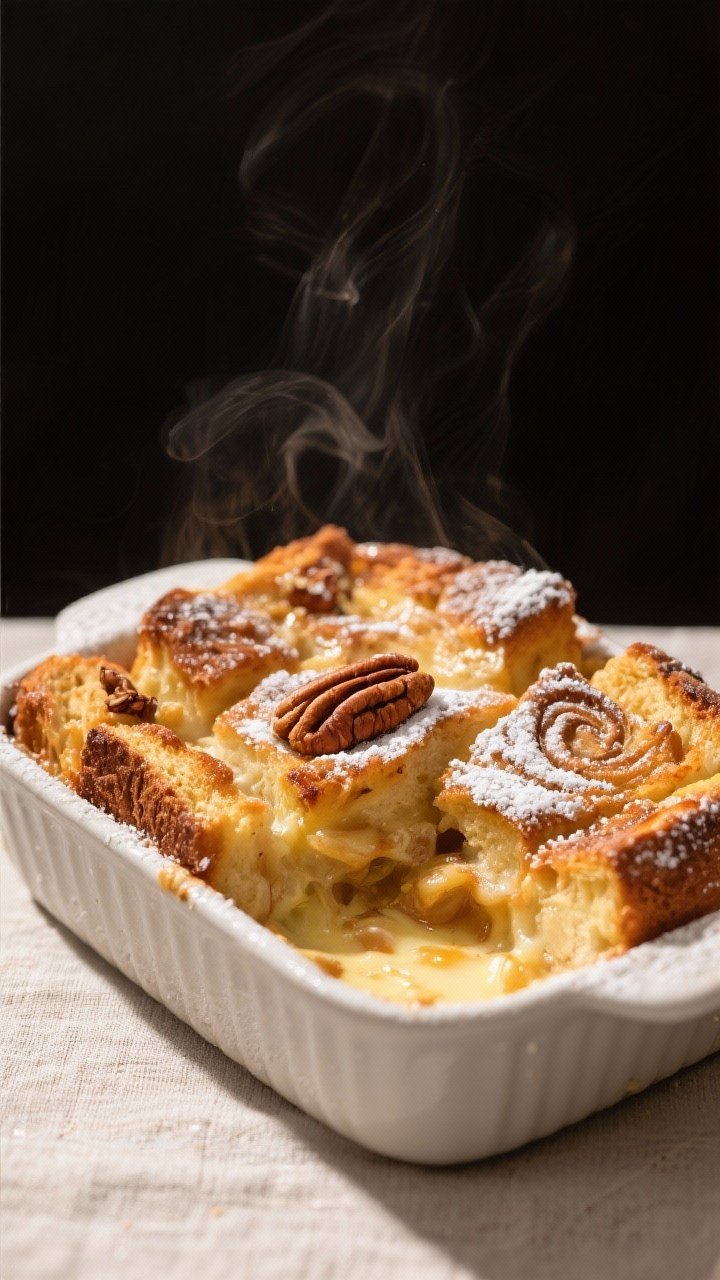 Final dish beauty: Golden, oven-baked Cinnamon Apple Bread Pudding with crisp, caramelized edges and