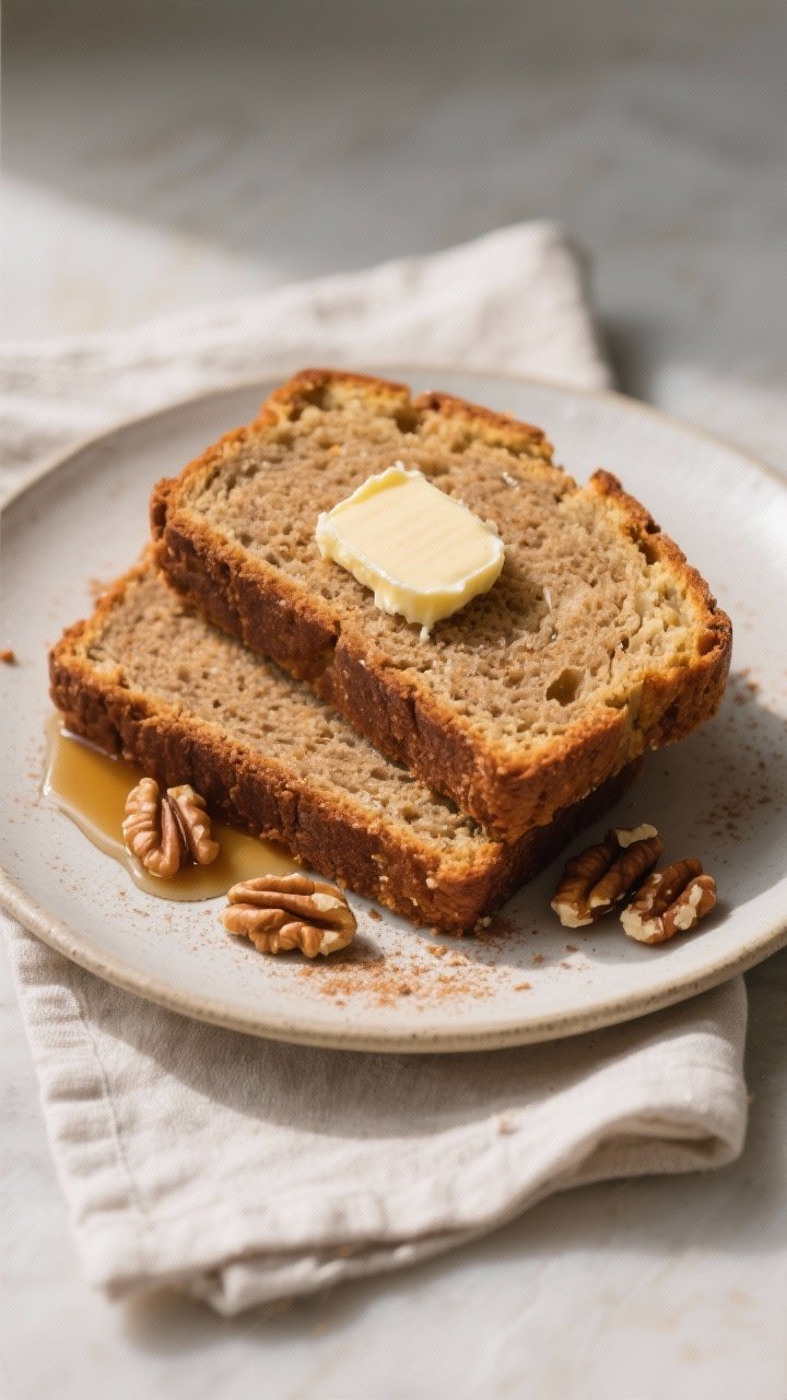 Final dish presentation: Restaurant-quality plate with two thick slices of brown sugar cinnamon bana