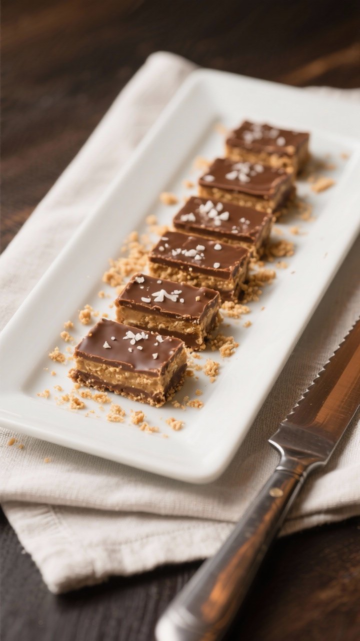 Final dish presentation: Restaurant-quality plated squares of no-bake peanut butter chocolate bars a