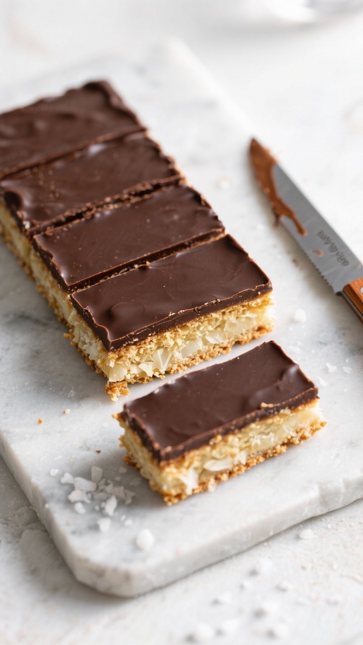 Overhead “tasty top view”: The slab lifted out and cut into uniform bars with crisp edges, showi