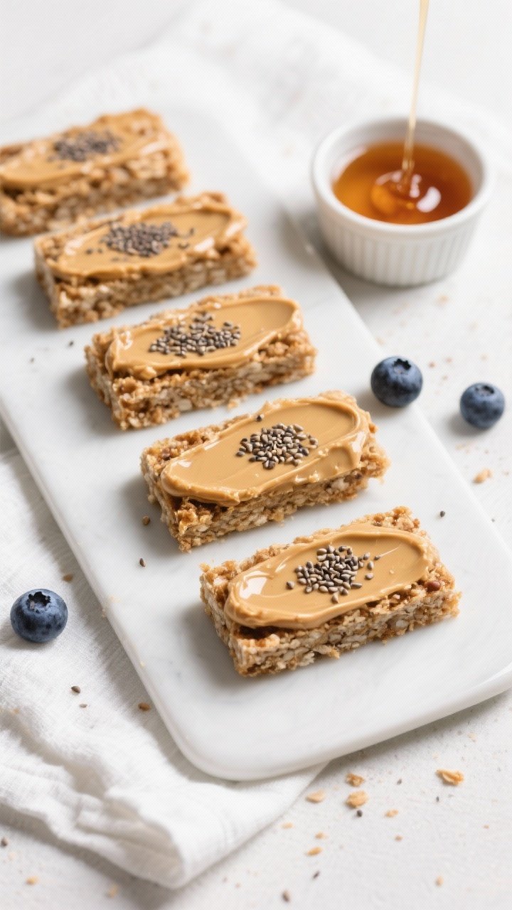 Tasty of neatly arranged bars on a matte white platter, each topped with a thin smear of almond butt