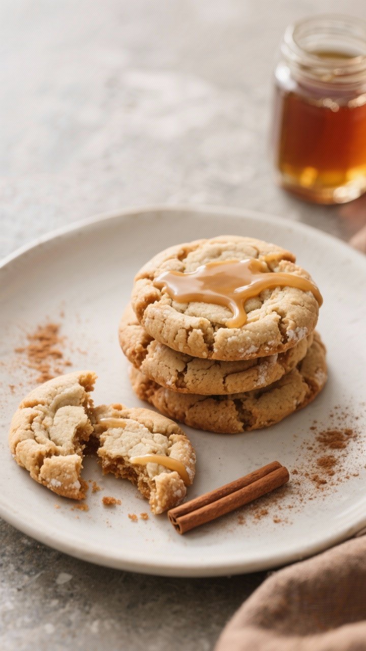 Tasty top view (final presentation): Overhead shot of a plate of Maple Snickerdoodle Crinkle Cookies