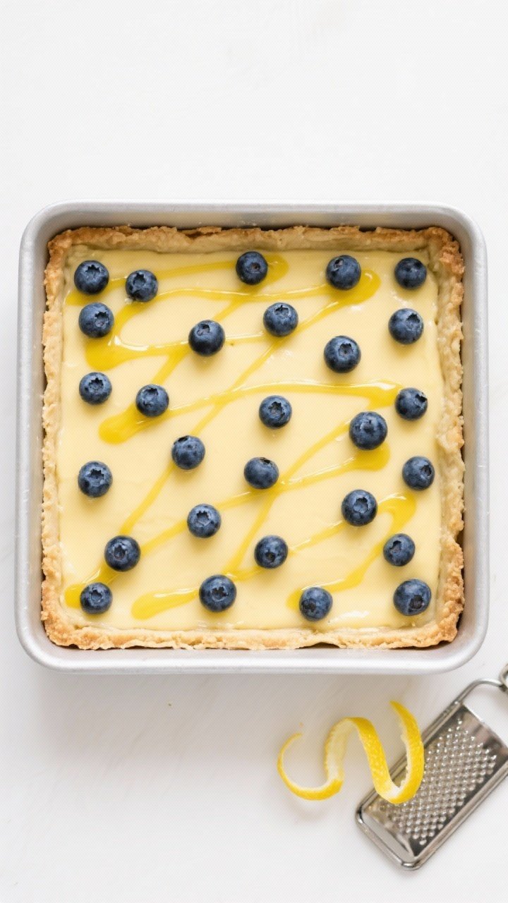 Tasty top view: Overhead shot of the assembled 8x8 pan, fully set and ready to serve—an even layer