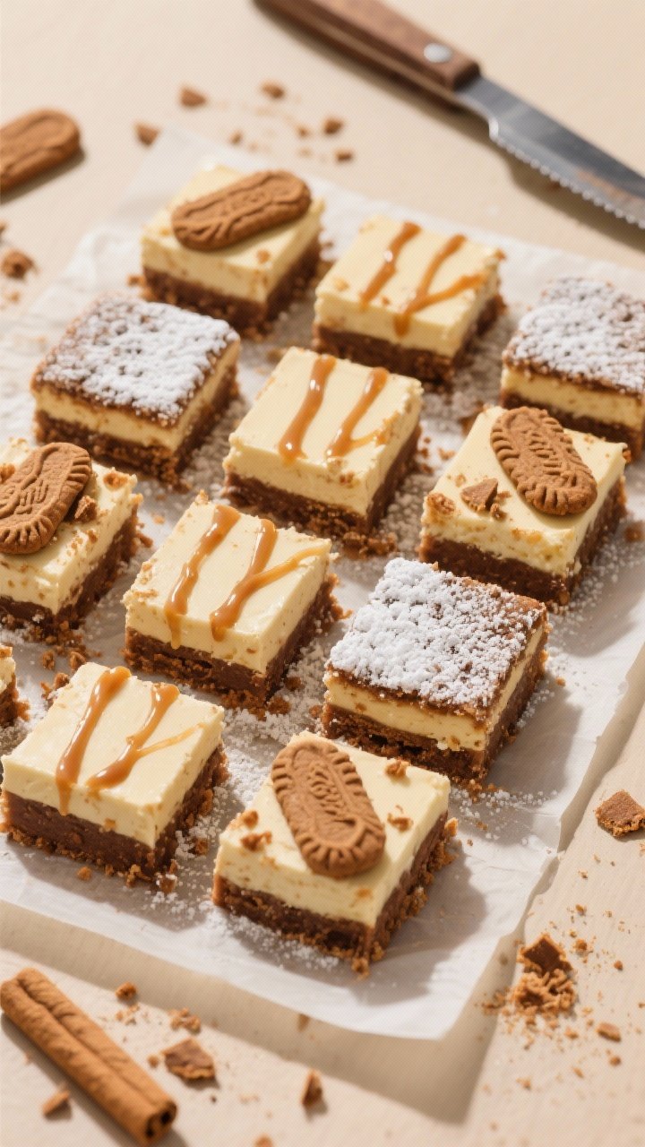 Tasty top-view shot: Overhead image of cleanly sliced Gingerbread Cheesecake Bars arranged in a neat