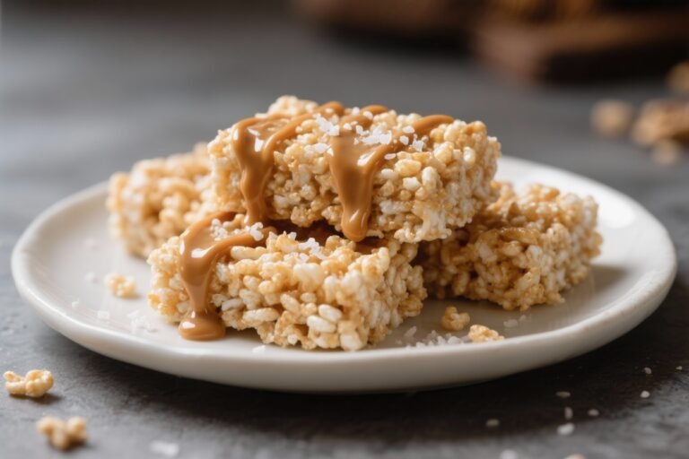 Rice Krispie Treats With Brown Butter, Sea Salt & Peanut Butter Drizzle – Sweet, Salty, and Extra Crisp