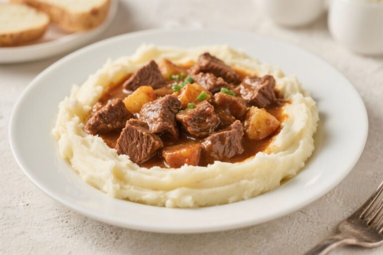 Beef Stew Over Mashed Potatoes for the Ultimate Comfort Meal – Cozy, Hearty, and Satisfying