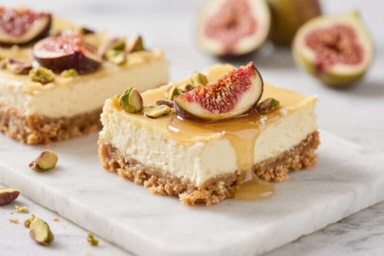 Cheesecake Bars With Honey Roasted Figs & Pistachio Crust – A Sweet, Nutty Treat