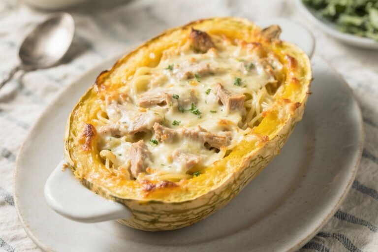 Keto Turkey Alfredo Spaghetti Squash Bake – Cozy, Creamy, and Low-Carb