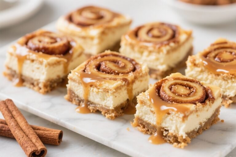 Cinnamon Roll Cheesecake Bars with Caramelized Sugar Topping – A Cozy, Crowd-Pleasing Treat
