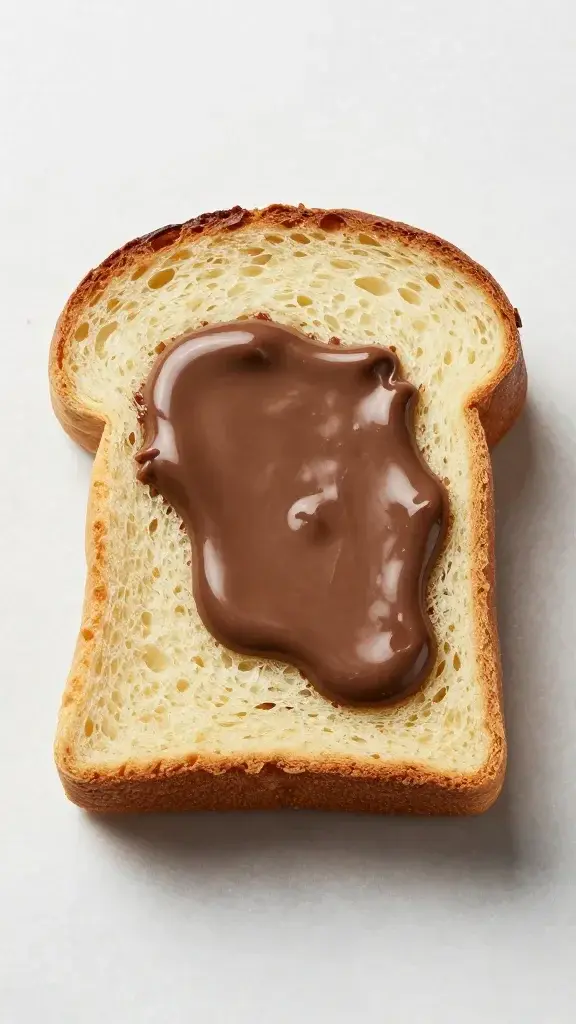 Overhead shot, single brioche slice with Nutella oozing out