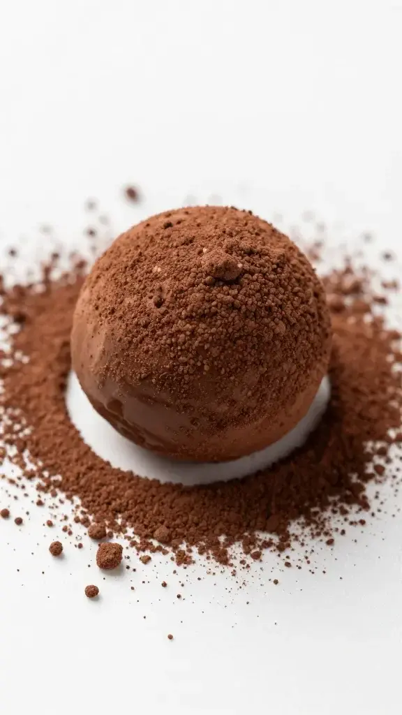 top view of single Nutella truffle dusted with cocoa