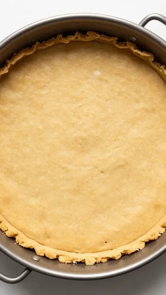Overhead graham cracker crust base in springform pan, prepared