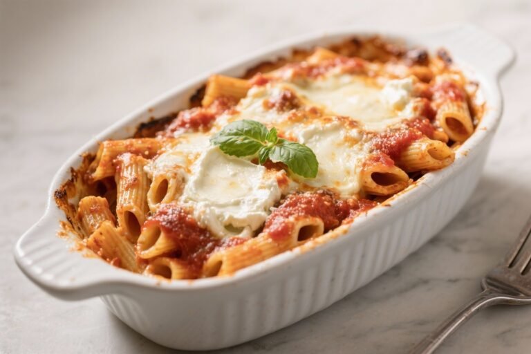 Baked Ziti with Ricotta, Mozzarella & Marinara – Cozy, Crowd-Pleasing Comfort
